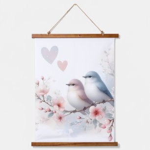 Tapisserie Suspendue Oiseaux de l'amour romantique Branche de fleurs de