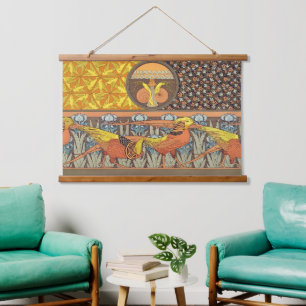 Tapisserie Suspendue Oiseaux, faisans d'or & Irise Art Nouveau