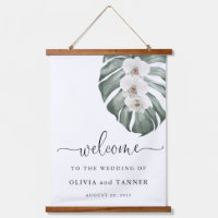 Orchidées blanches sur Monstera Mariage tropical B