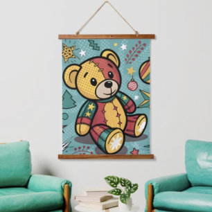 Tapisserie Suspendue Ours en peluche de Noël patchwork fantaisiste