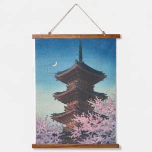 Tapisserie Suspendue Pagode de printemps japonaise vintage en gravure s
