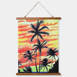 Tapisserie Suspendue Palmiers de Coco-Coques Couchés De Soleil Hawaïen
