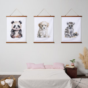Tapisserie Suspendue Panda bébé mignonne, chiot et lémur