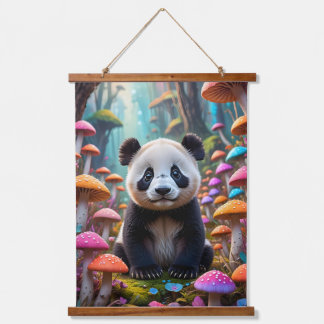Tapisserie Suspendue Panda Cub Animé dans une forêt de champignons