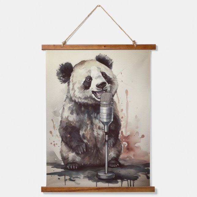 Tapisserie Suspendue Panda mignonne chantant à travers microphone rétro (Recto)