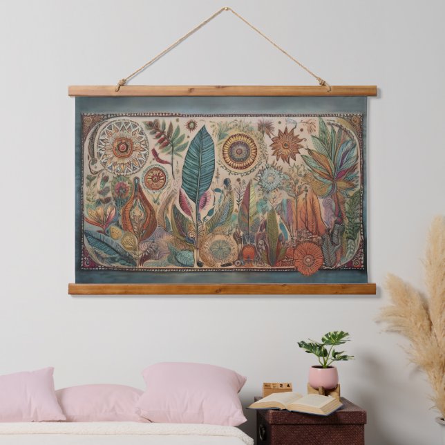 Tapisserie Suspendue Panneau d'art Tropicla Boho suspendu au mur (Chambre à coucher)