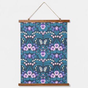Tapisserie Suspendue Pansies, oiseaux et papillons