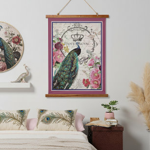 Tapisserie Suspendue Paon et fleurs printanières