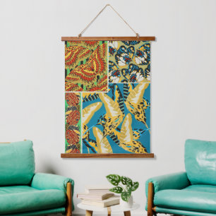 Tapisserie Suspendue Papillon Art Déco d'un jaune et d'un bleu sarcelle