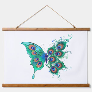 Tapisserie Suspendue Papillon aux plumes de paon vert