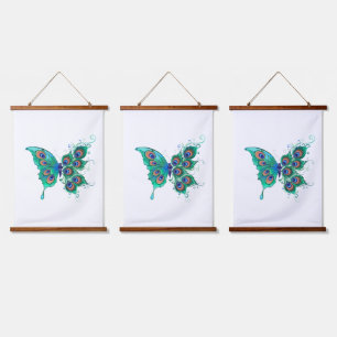 Tapisserie Suspendue Papillon aux plumes de paon vert