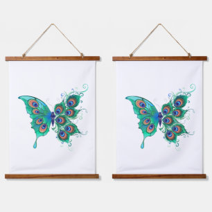 Tapisserie Suspendue Papillon aux plumes de paon vert