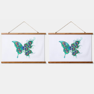Tapisserie Suspendue Papillon aux plumes de paon vert