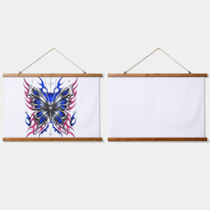 Tapisserie Suspendue Papillon métallique bleu rose flammes ailes – Goth