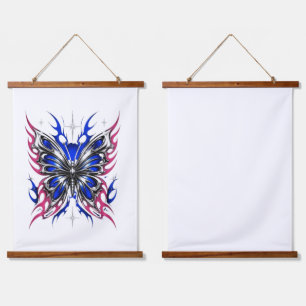 Tapisserie Suspendue Papillon métallique bleu rose flammes – Gothique
