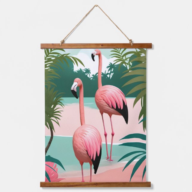 Tapisserie Suspendue Paradis du Flamant rose tropical (Recto)