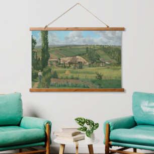 Tapisserie Suspendue Paysage de Pissarro Les Patis Célèbre Art Bois Mur