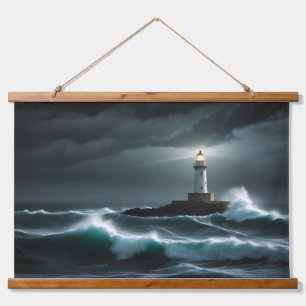 Tapisserie Suspendue Paysage du phare Côte Océan Vagues Nuit Mer