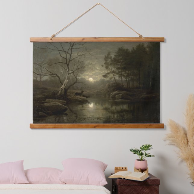 Tapisserie Suspendue Paysage forestier par clair de lune (Chambre à coucher)