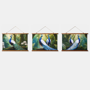 Tapisserie Suspendue Peacock blanc et bleu majestueux en forêt