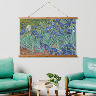 Tapisserie Suspendue Peinture à l'huile florale Les Iris bleus célèbres
