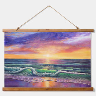 Tapisserie Suspendue Peinture coucher de soleil sur la mer verte