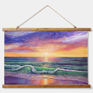Tapisserie Suspendue Peinture coucher de soleil sur la mer verte