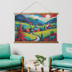 Tapisserie Suspendue Peinture de paysage au coucher du soleil