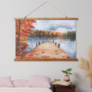 Tapisserie Suspendue Peinture de paysage de lac de nature d'automne