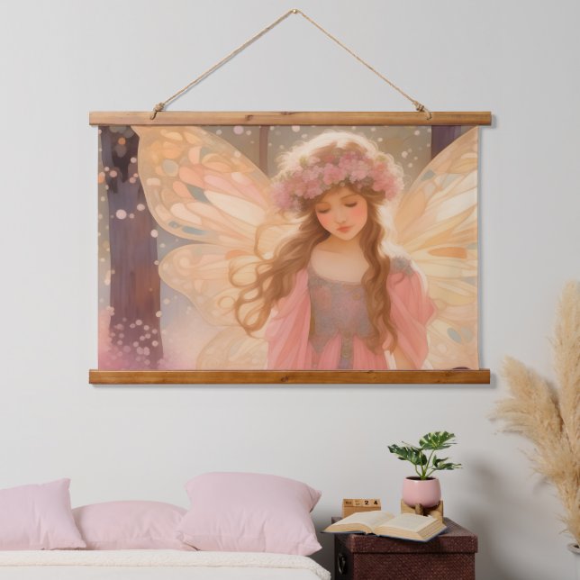 Tapisserie Suspendue Peinture Imaginaire Fée Rose Cute (Chambre à coucher)