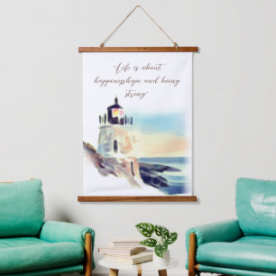 Tapisserie Suspendue Peinture phare aquarelle Texte inspirant
