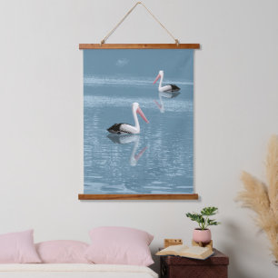 Tapisserie Suspendue Pélican Couple pagayage sur Eau Bleue Calme