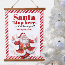 Père Noël Arrêtez ici moderne rouge blanc rayures 