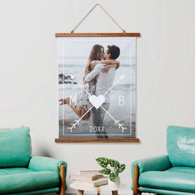 Tapisserie Suspendue Personnalisé Monogramme Stylish Love Heart Flèches (Salon)