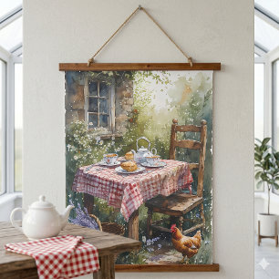 Tapisserie Suspendue Petit Déjeuner au Thé de Jardin de Campagne Aquare