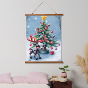 Tapisserie Suspendue Petit renne Cyberpunk avec sapin de Noël