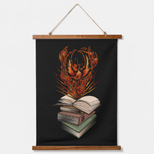 Tapisserie Suspendue Phénix s'élevant des flammes des livres Fantastiqu