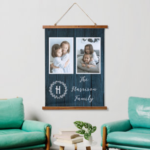 Tapisserie Suspendue Photo Blue Rustic Family Monogramme