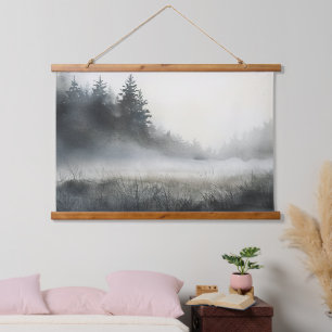 Tapisserie Suspendue Pine Arbres Pré Faible Fog Lying