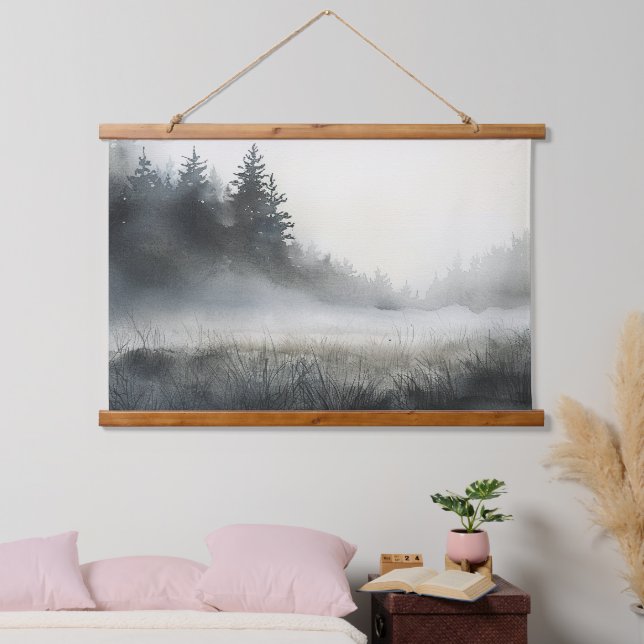 Tapisserie Suspendue Pine Arbres Pré Faible Fog Lying (Chambre à coucher)