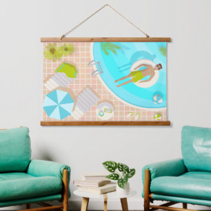 Tapisserie Suspendue Piscine mec sur la plage tropicale estivale vacanc