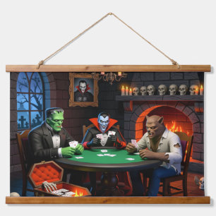 TAPISSERIE SUSPENDUE POKER DE DRACULA ET MONSTRE D'HALLOWEEN DE FRANKEN