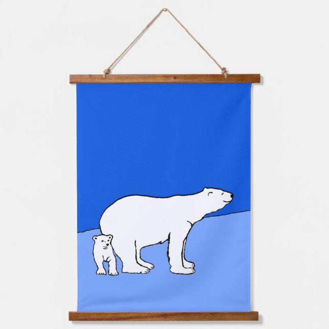 Tapisserie Suspendue Polar Bear Mom and Cub Peinture - Wildlife Art (Recto)