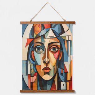 Tapisserie Suspendue Portrait Cubiste Moderne Impression Géométrique