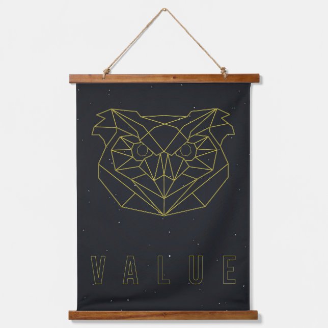 Tapisserie Suspendue Poster d'affirmation. hibou d'origami jaune. (Recto)