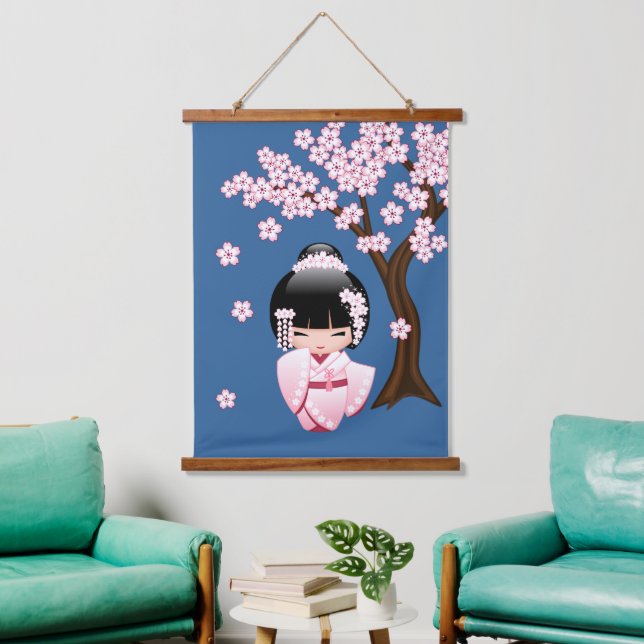 Tapisserie Suspendue Poupée blanche Kimono Kokeshi - mignonne Geisha Gi (Salon)