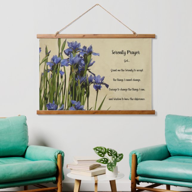 Tapisserie Suspendue Prière Sérénité Blue Irises Floral (Salon)
