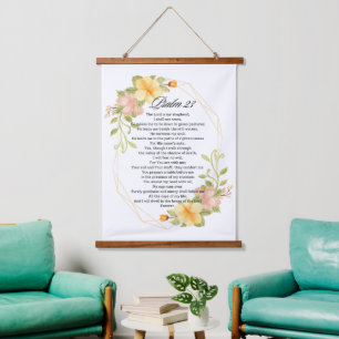 Tapisserie Suspendue Psaume 23 Écriture Bible Cadre Floral Jaune