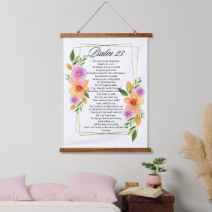 Tapisserie Suspendue Psaume 23 Ecriture de cadre floral géométrique