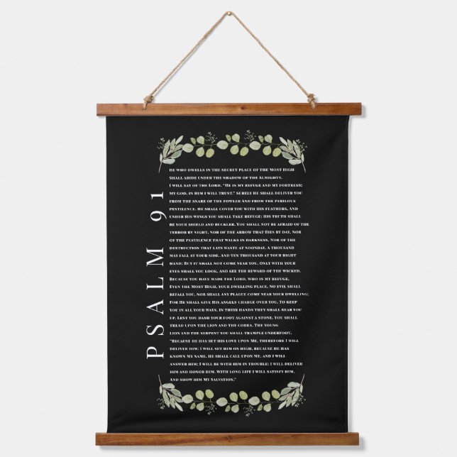 Tapisserie Suspendue Psaume 91 Eucalyptus Feuille Bible Versets Scroll  (Recto)